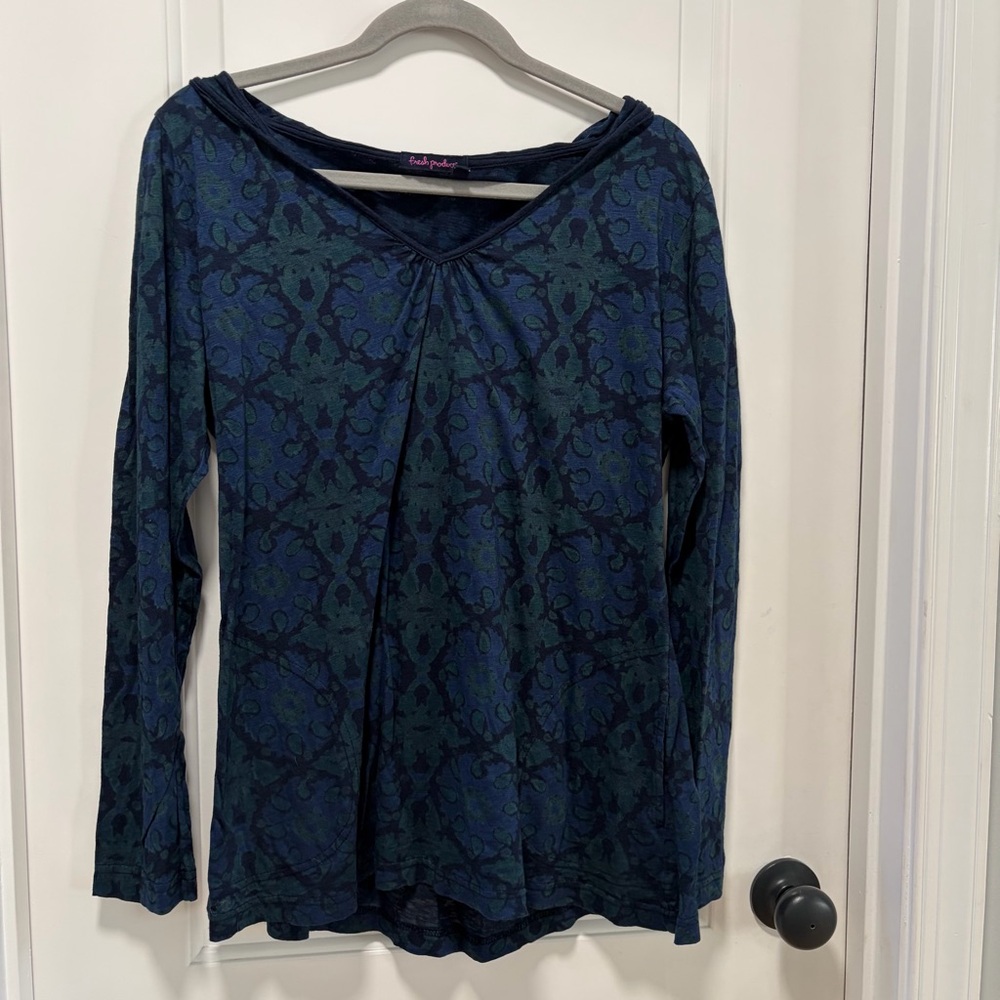 Fresh Produce size Medium/Large‎ Cotton Long Sleeve Hooded Pullover Blue Green